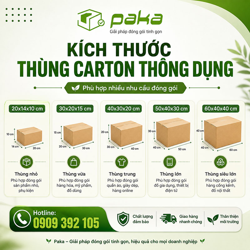 Kích thước thùng carton thông dụng