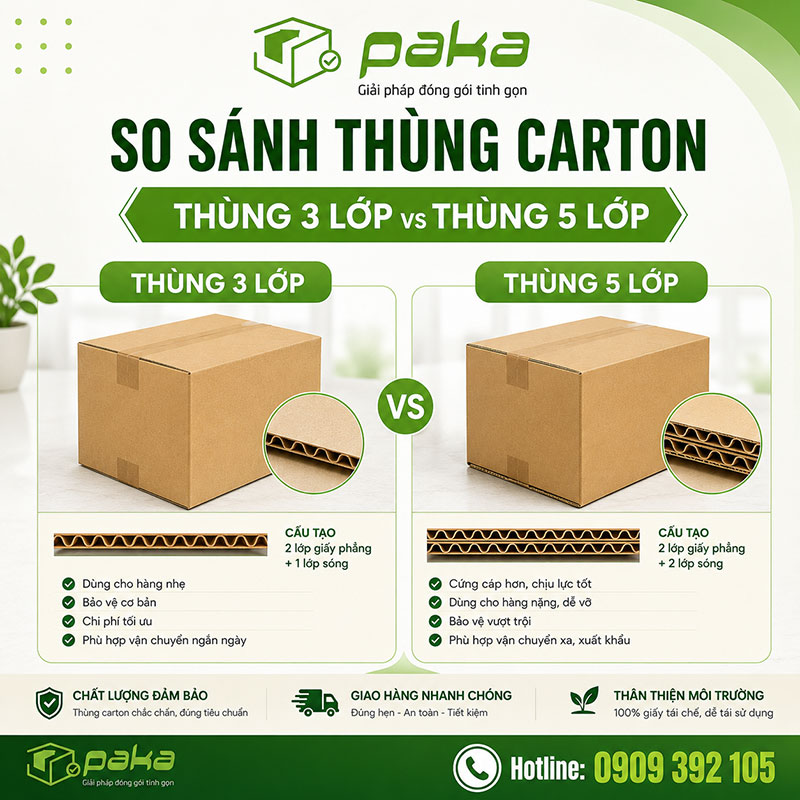 So sánh thùng carton 3 lớp và 5 lớp