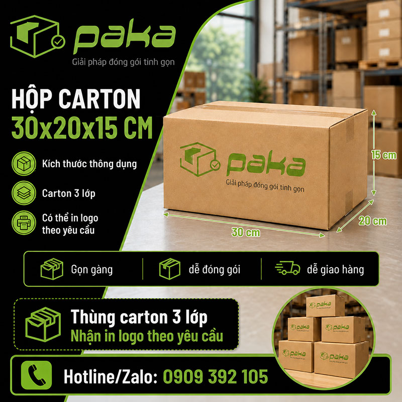 Thùng carton 30x20x15 3 lớp 5 lớp